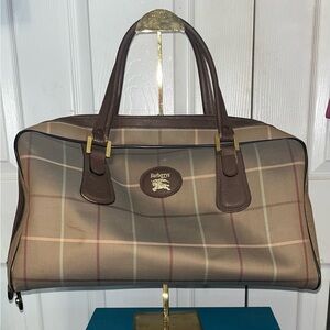 Burberry Tan and Brown Check Duffel Bag